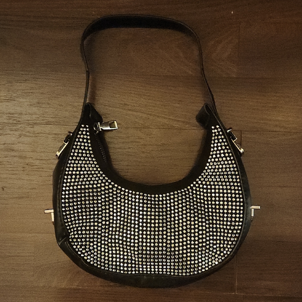 Black and Silver That Rhinestones Women's Hand to Shoulder Bag